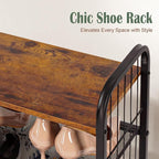 Shoe Rack, 4-Tier Shoe Organizer with Guardrails, Heavy-Duty Metal Mesh Shelves & Rustic Wooden Top for Stylish Closet & Front Door Storage