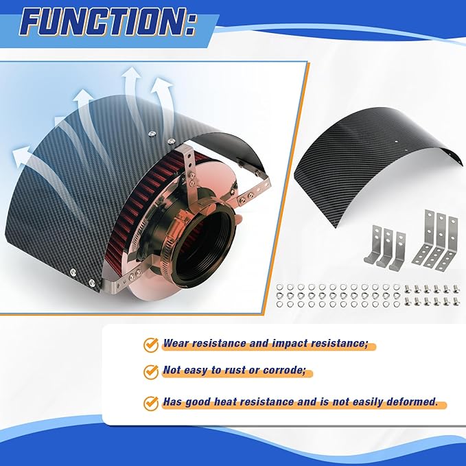 PTNHZ Universal Stainless Steel Air Intake Filter Cover Heat Shield Fits for 2.5-3.5" Cone or Cylinder Filter Carbon Fiber