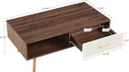 Mid Century Wooden Coffee Table with Stripe Drawer，Modern 41" Large Center Table with Storage，Rectangular Walnut Wood Coffee Tables for Living Room, 2-Tier Cocktail Table, Solid Wood Legs