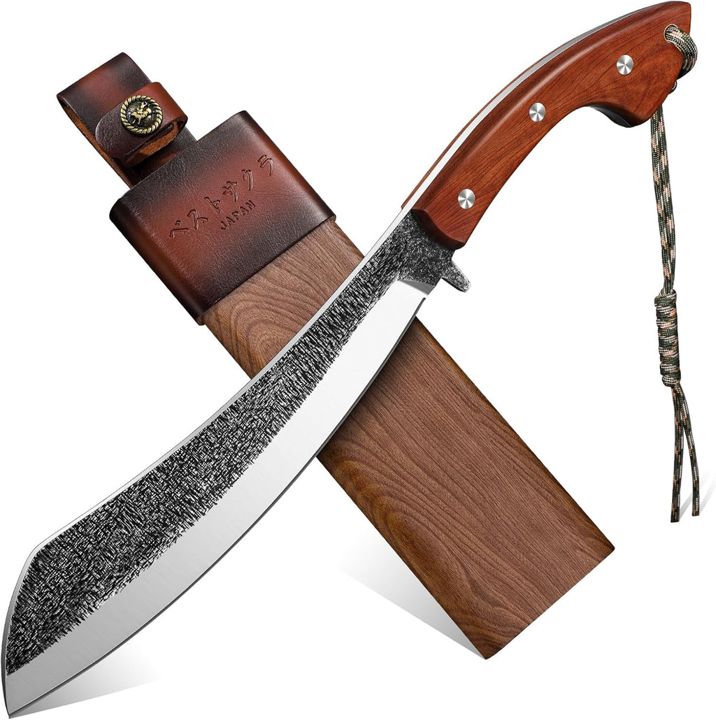Golden Bird Parang Machete Knife - 9.5 Inch Heavy Duty Machete for Cutting Trees, Gardening, Bushcraft, Survival, Outdoor Hunting and Camping - Full Tang with Wooden Sheath - Yard Work Tool