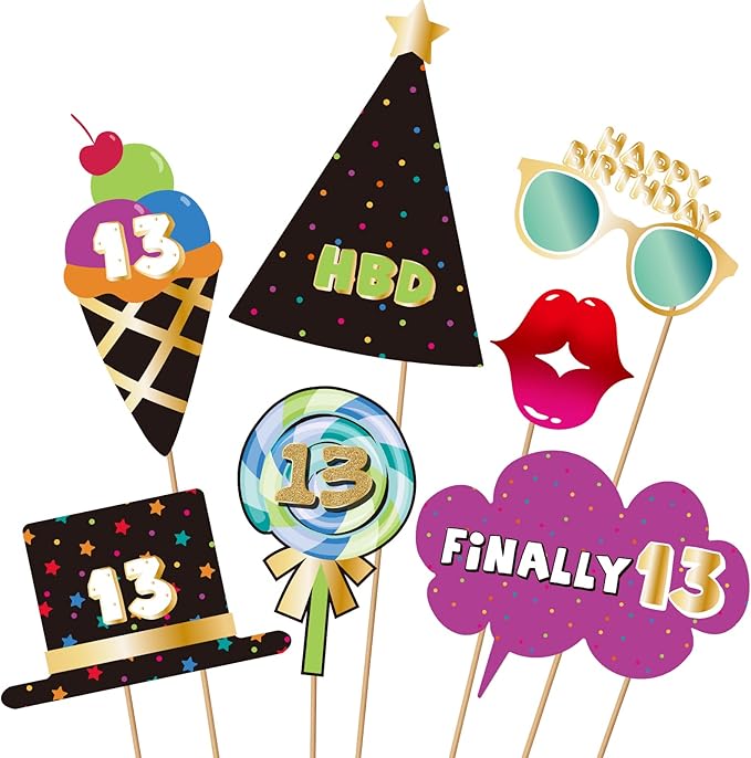 BRT Bearingshui 13th Photo Booth Props - Birthday Party Accessories, Signs & Decorations