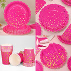 175Pcs Pink Party Supplies, Hot Pink Paper Plates and Napkins Include Scalloped Plates Napkins Cups Plastic Cutlery Set for Bridal Shower Girl Birthday