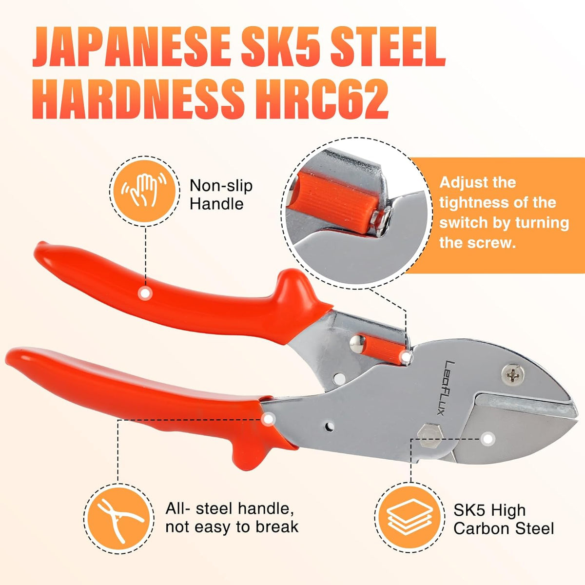 7" Professional Anvil pruner with SK-5 Blades, Best for Dry, Dead Stems & Branches, Plastic, Rubber.Gardening Clipper ，Cut-Multi-Purpose handheld shears for Industry & Crafts|LFXP1107
