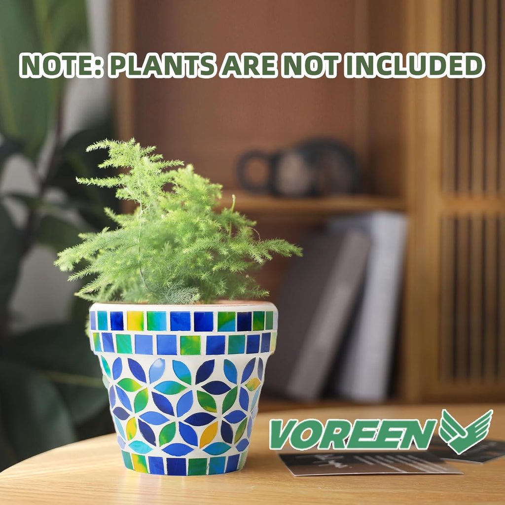 VOREEN 4.2 Inch Mosaic Terracotta Plant Pot, Handmade Flower Pots with Drainage, Handmade Indoor/Outdoor Decorative Planter for Succulents, Home & Garden Decor, Gift for Mom Wife Friend