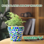 VOREEN 4.2 Inch Mosaic Terracotta Plant Pot, Handmade Flower Pots with Drainage, Handmade Indoor/Outdoor Decorative Planter for Succulents, Home & Garden Decor, Gift for Mom Wife Friend