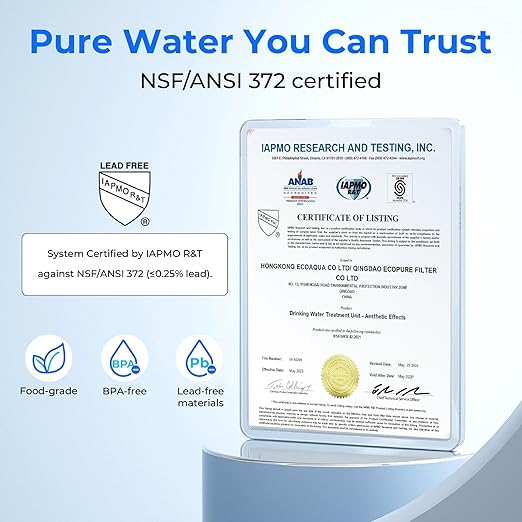 Waterdrop UA-5Y 𝟓 𝐘𝐞𝐚𝐫𝐬 Under Sink Water Filter System, Ultra Long Life, Reduces Lead, Chlorine, Bad Taste & Odor, Water Filter for Sink Faucet Direct Connect to Kitchen Faucet, USA Tech