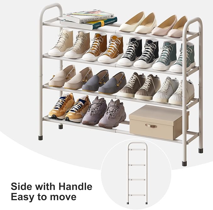 Expandable Shoe Rack, 4-Tier Expandable Metal Shoe Rack,Shoe Shelf for Closet, Entryway & Hallway