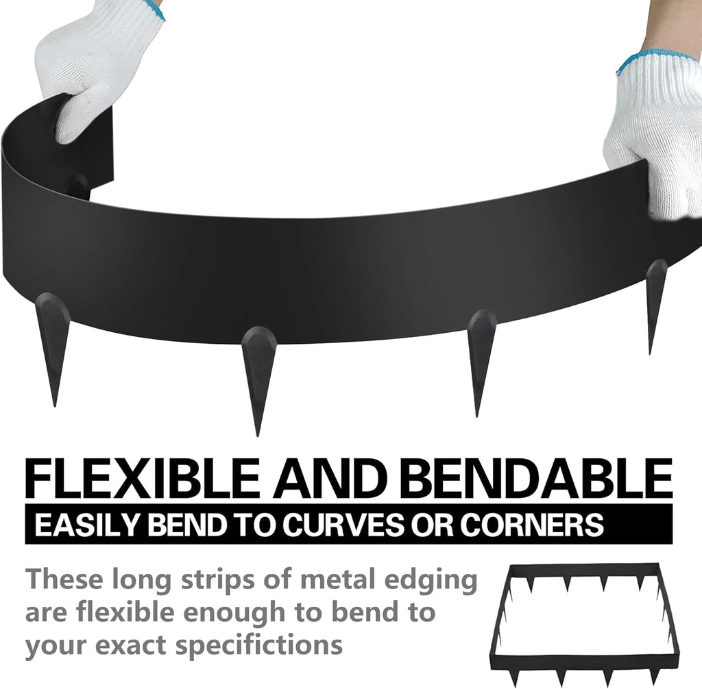 Worth Garden 10-Pack (34Ft Total) Galvanized Steel Landscape Lawn Edging - 8 in. H Bendable Metal Strips - Hammer-in 18-Gauge Flexible Black Edging Border - Yard Pathway Divider - Buckle Connection