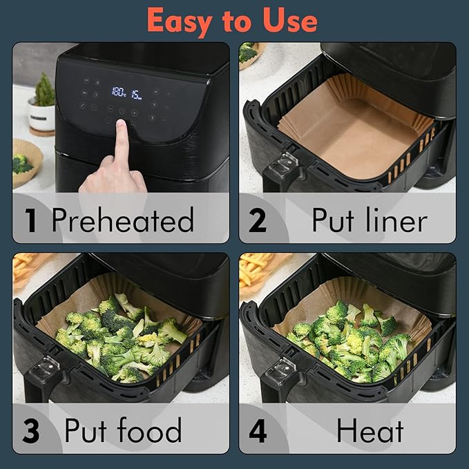 [3-Size] Air Fryer Disposable Paper Liner Square Compatible with COSORI and Ninja Air Fryer Toaster Oven, Non-stick Air Fryer Parchment Paper Baking Accessories