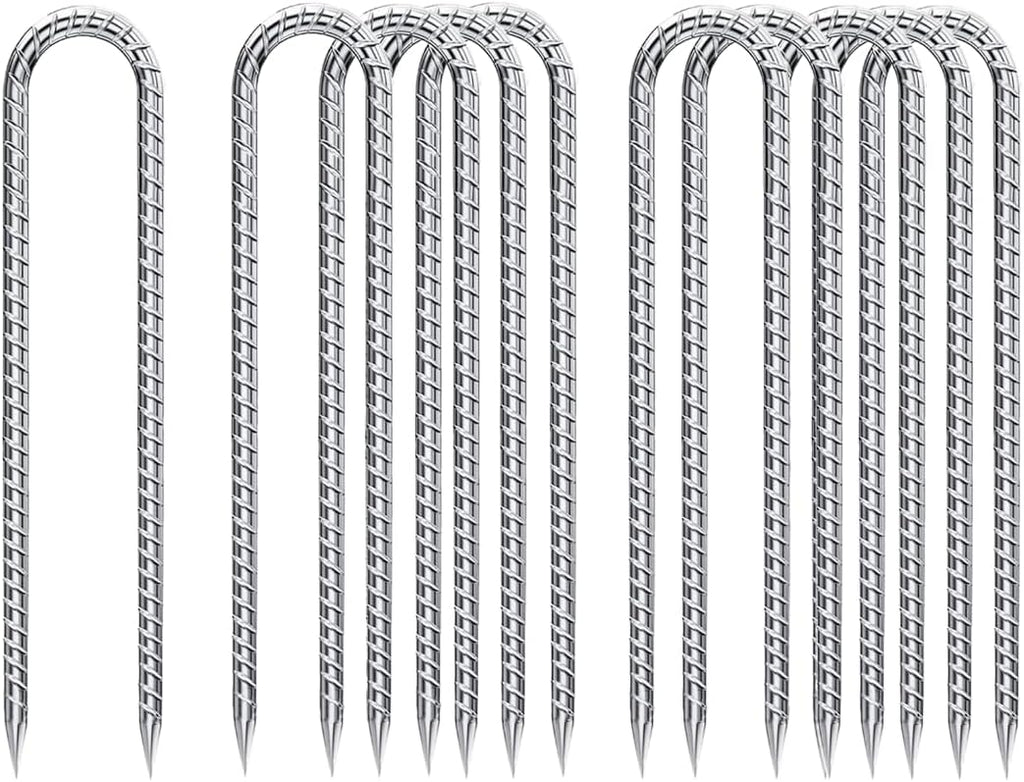 U-Hook-Rebar-Stakes-12 Inch, Ground Stakes Heavy Duty Rebar Stakes for Camping 8pcs Rebar Stakes Rust Proof Coated Metal for Flower Gardens Dog Fence Camping Tents Chicken Coop