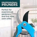 Nevlers 8" Blue Bypass Pruning Shears Heavy Duty | Ergonomic Plant Shears & Floral Scissors w/Steel Blades & Safe Lock | 8mm Cut Garden Clippers Handheld Pruning Scissors for Flower Stems & Branches