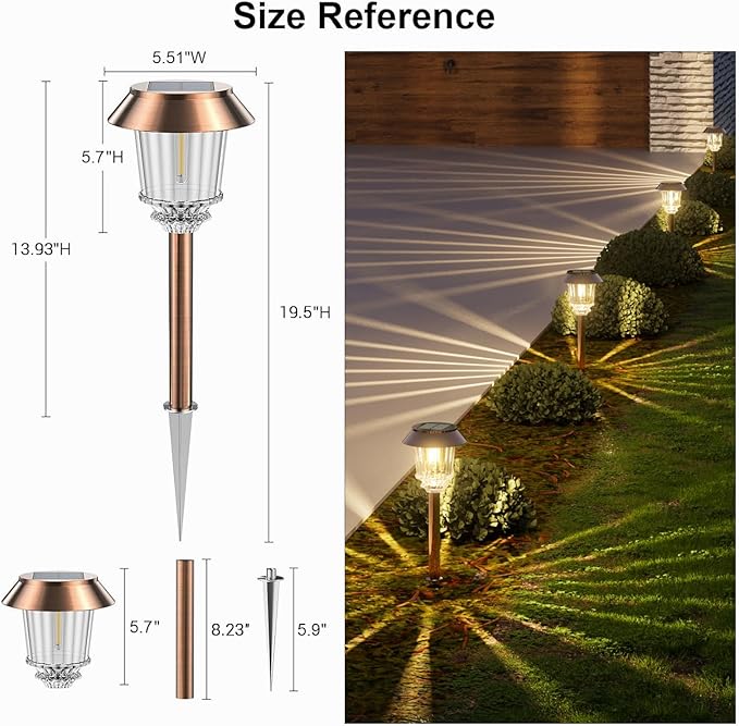 XMCOSY+ Solar Pathway Lights Outdoor - 6 Pack Solar Garden Lights, 10-40 LM Dimmable Solar Lights Outdoor Waterproof Auto On/Off IP 65 Solar Powered Landscape Lighting for Patio Walkway Driveway