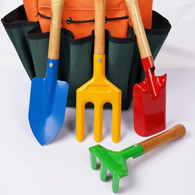 Kidz Gardening Tool Set – Gardening Tools Kit Includes Shovel, Rake, Fork Trowel, Children'z Garden Kit with Sun Hat, Apron, Gloves, Tote Bag, Sprayer and Bucket, Outdoor Play Toyz Gift for Kidz