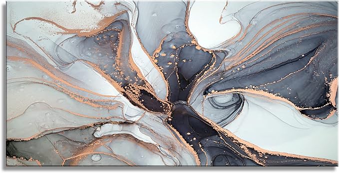 XXMWallArt FC3462 Framed Wall Art Gray and Gold Abstract Painting Background Abstract Canvas Wall Art Print Painting for Bedroom Living Room Office Wall Decor Home Decor