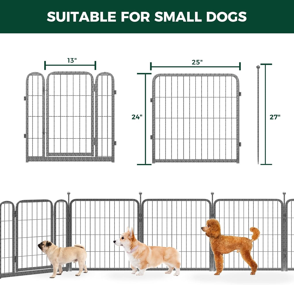 FXW Garden Fence Outdoor for The Yard – 24in(H) x 30.4ft(L) Heavy Duty Metal Animal Barrier for Dog and Rabbit, Decorative Dog Fence, 16 Panels, Silver