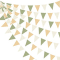 32Ft Camping Party Decorations Olive Green Tan Brown Cream Neutral Triangle Flag Fabric Banner Pennant Garland Streamers for Woodland Birthday Jungle Baby Shower Safari Camper Bachelorette Decor