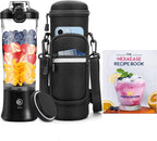 Portable Blender with Insulated Carrying Case & Recipe Book-20 OZ USB-C Rechargeable Personal Juicer for Smoothies & Protein Drinks, Mini Small Blender Cup with 6 Blades for Shakes, Travel Lid