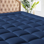 MATBEBY King Size Mattress Pad - Cooling Breathable Mattress Topper, Quilted Fitted Mattress Protector, Pillow Top Mattress Cover with 8-21" Deep Pocket, Machine Washable, Navy Blue, 78x80 Inches