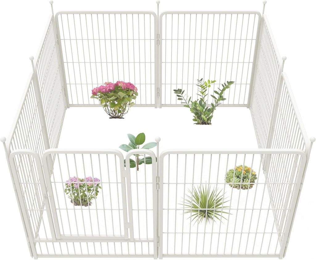 FXW Garden Fence Outdoor for The Yard – 32in(H) x 18.2ft(L) Heavy Duty Metal Animal Barrier for Dog and Rabbit, Decorative Dog Fence, 8 Panels, White