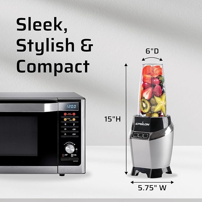 Epsilon Portable Smoothie Blender for Shakes & Smoothies with LED Display & 24 Oz BPA-Free Travel Cup, Personal Juicer Blender w/ 1000W High-Speed Motor for Ice Crushing & Frozen Blending