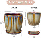 Oairse Ceramic Pots for Indoor Plants, 4.9 +5.7 inch Set of 2 Brown Plant Pots with Drainage Holes and Saucers Texture Ceramic Planters Indoor Outdoor Flower Planters for Succulent