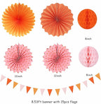 Pink-Orange Groovy Party-Decorations - 20pcs Fall Autumn Thanksgiving Harvest Paper Streamers Lanterns Fans,Tissue Pom Poms,Honeycomb Balls,Bunting,Birthday Baby Bridal Shower Wedding Decor Burgleda