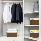 Storage Bins Large Fabric Storage Baskets for Shelves 3 Pack, Decorative Linen Closet Baskets with Handles for Organizing, Shelf, Clothes, Home, Office, 15x11x9.5Inches (Brown&White)