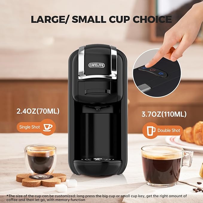 MK-603 Mini Multi Pod Coffee Maker, Hot/Cold Single Serve Espresso Machine, 4-in-1 Brewer Compatible with K Cup Pods,Nes Original/DG Capsule and Ground Coffee, Fast Brew, Black