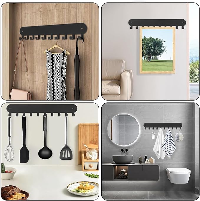 2 Pack Key Holder for Wall,Key Hooks with 10 Hooks,Key Holder Wall Mount Self Adhesive, Key Rack for Wall No Drill for Living Room, Kitchen, Bathroom, Garage (White)