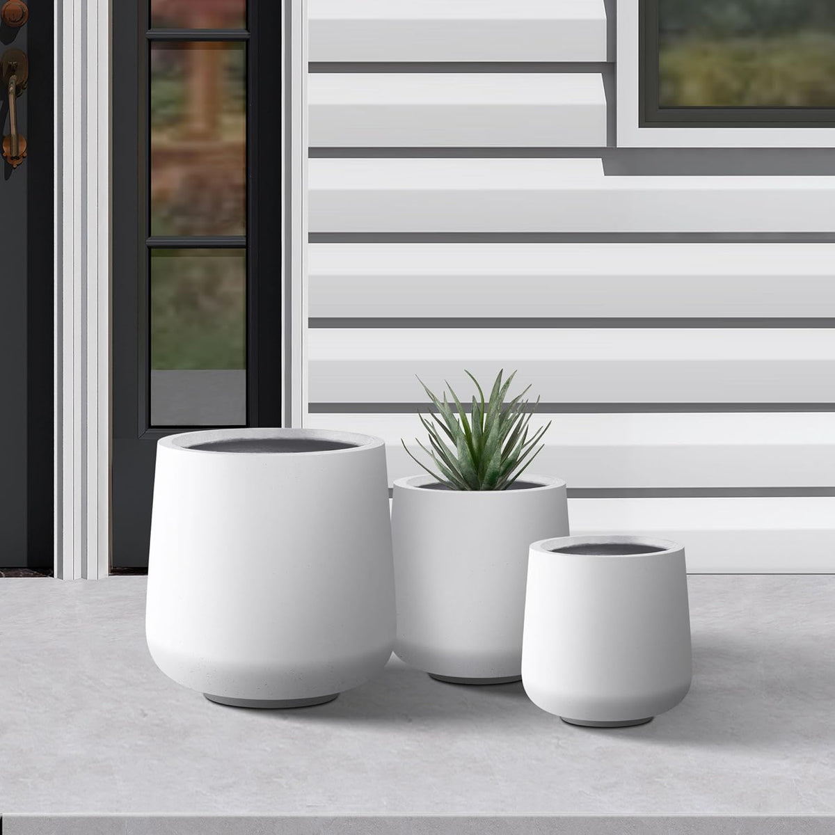 Kante 15.3"+11.6"+8.2" Dia Round Concrete Planter, Large Outdoor Indoor Planter Pots Containers with Drainage Holes and Rubber Plug for Home Garden Patio, Pure White
