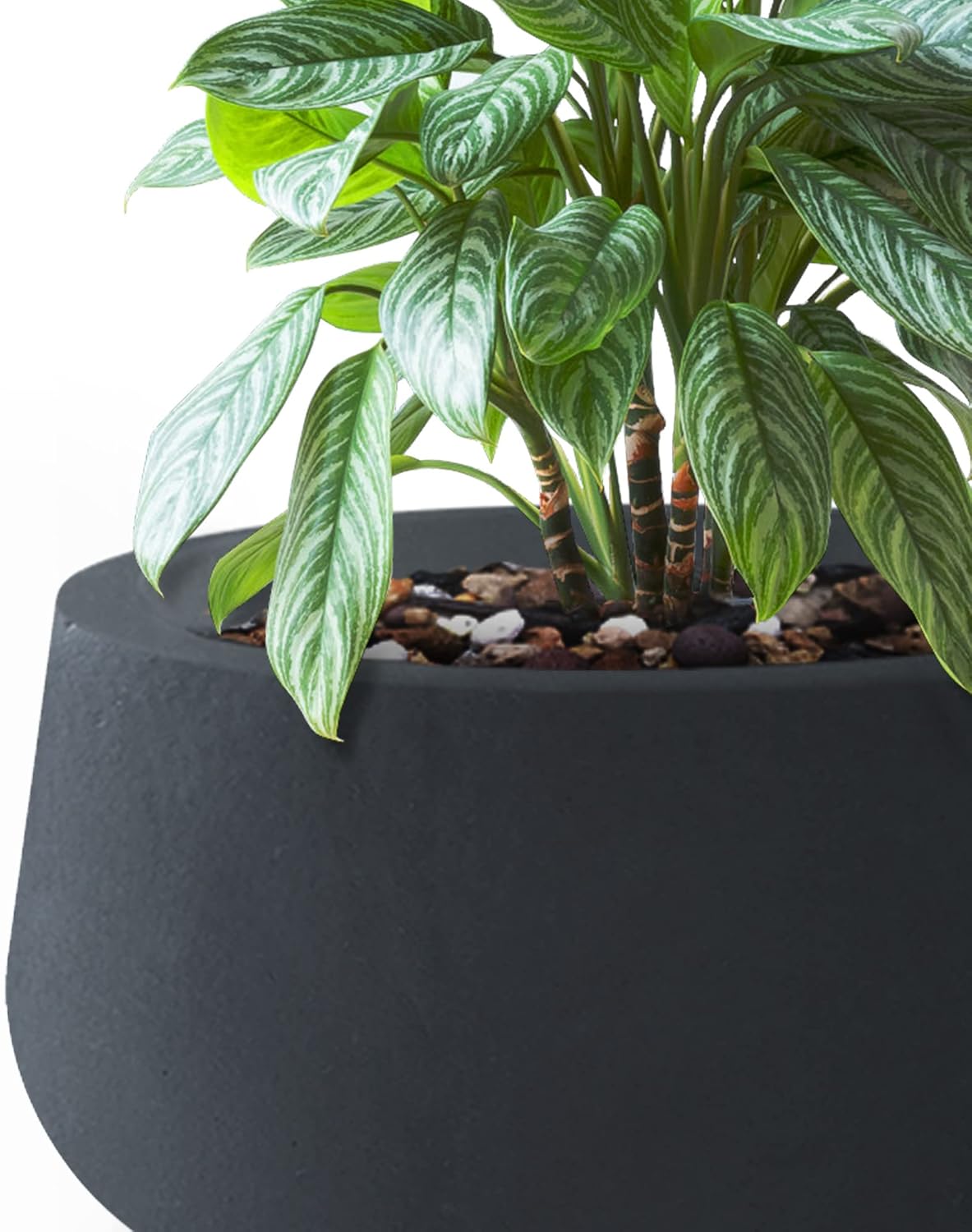 Kante 21.6",16.9",and 12.5" Dia Round Charcoal Elegant Planters (Set of 3), Outdoor Indoor Garden Plant Pot with Drainage Hole and Rubber Plug for Home & Patio