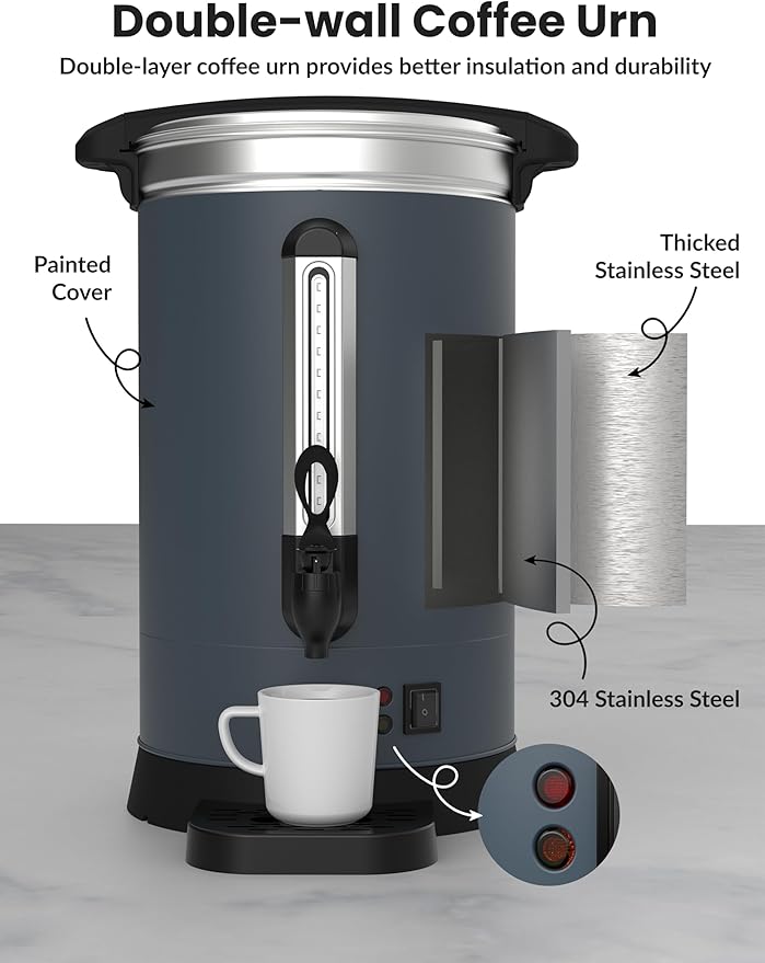 80 Cups Coffee Urn - 12l(3.2 Gallon) Large Coffee Maker,Commercial Coffee Maker - Stainless Steel, Double-Wall Insulated, Quick Brewing - Ideal for Large Events