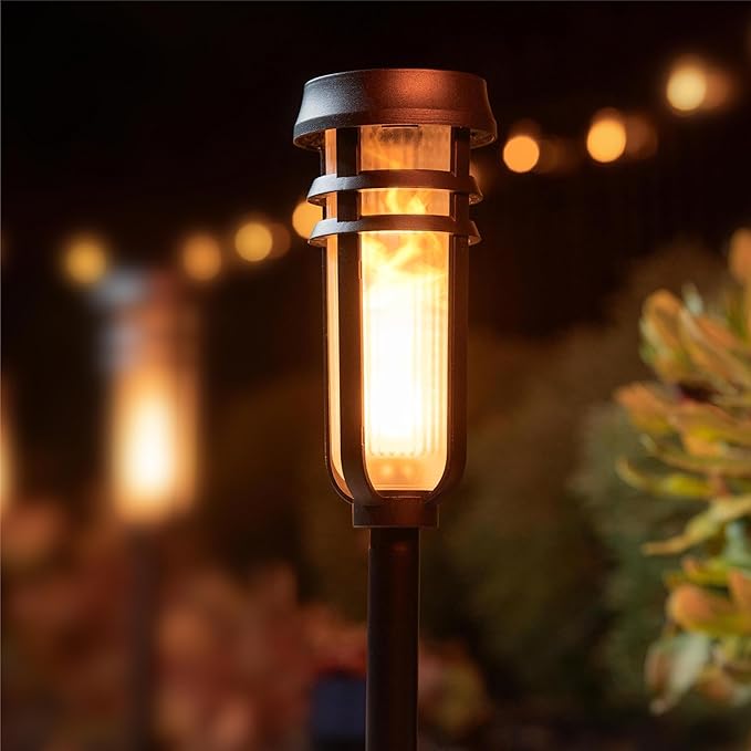 Metal Solar Torch Lights - Adjustable Height (24" - 50"), Outdoor Garden Decor with Patented LED, Waterproof Solar Tiki Torches for Yard, Patio, Garden Pathway, Matte Black – 1 Pack
