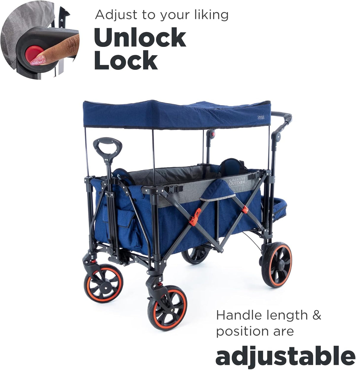 Creative Outdoor Push Pull All-Terrain Collapsible Folding Stroller Wagon for Kids, 150lbs Weight Capacity, Platinum Series, Beach, Park, Garden & Tailgate, (Navy Blue)