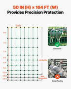 VEVOR Electric Fence Netting, 50" H x 164' L, Livestock Net Fencing with Posts & Stakes, Portable Mesh Nets for Goats, Sheep, Deer, Hogs, Dogs, Electric Fencing for Backyards, Gardens, Farms, Ranches