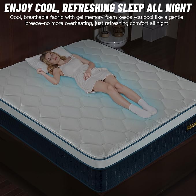 Queen Mattress 14 Inch, Hybrid Queen Size Mattresses in a Box, Gel Queen Memory Foam Mattress with Pocket Springs, Medium Firm Feel, Edge Support, Cool Sleep, Motion Isolation & Pressure Relief