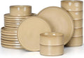 E-far 24-Piece Stoneware Dinnerware Sets, Plates and Bowls Sets for 8, Kitchen Modern Dinning Porcelain Dishes Set, Chip & Scratch Resistant, Dishwasher & Microwave Safe, Caramel Khaki