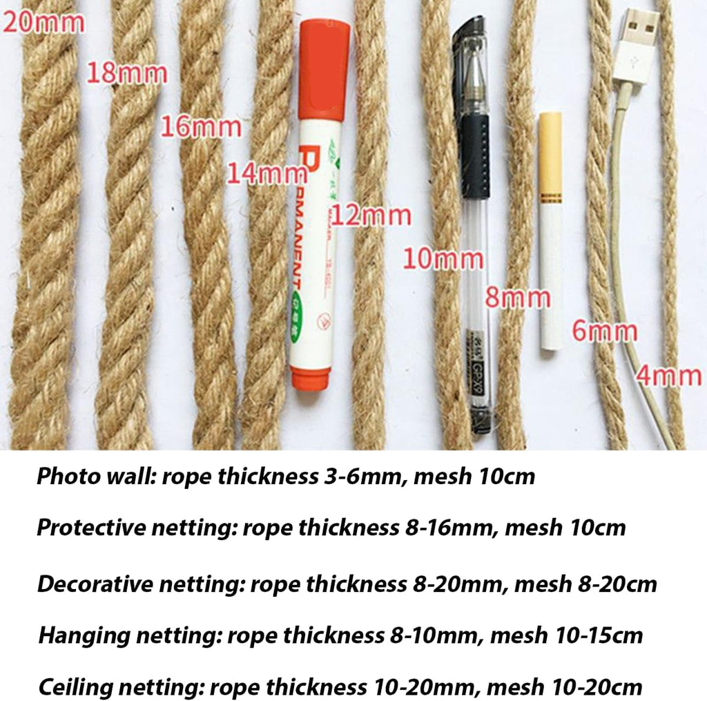 Natural Jute Hemp Rope Net,8mm Thick Safety Anti-Fall for Children Pet,Balcony Stairs Garden Playground Protection Net,Indoor & Outdoor Decor (Size:3M*10M(9.8FT*32.8FT))