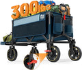 Timber Ridge 49" Extra Long Collapsible Folding Wagon with Tailgate and Brakes, 300lbs Heavy Duty Foldable Wagon with Adjustable Handle, 250L Capacity Portable Cart for Outdoor Camping Sports, Blue