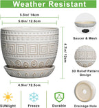 G EPGardening Ceramic Pots for Plants - 5 Inch Plant Pot Indoor with Drainage Hole and Saucer, Outdoor Flower Pot, Decorative Round Planter for Succulent Orchid Snake Plants, White