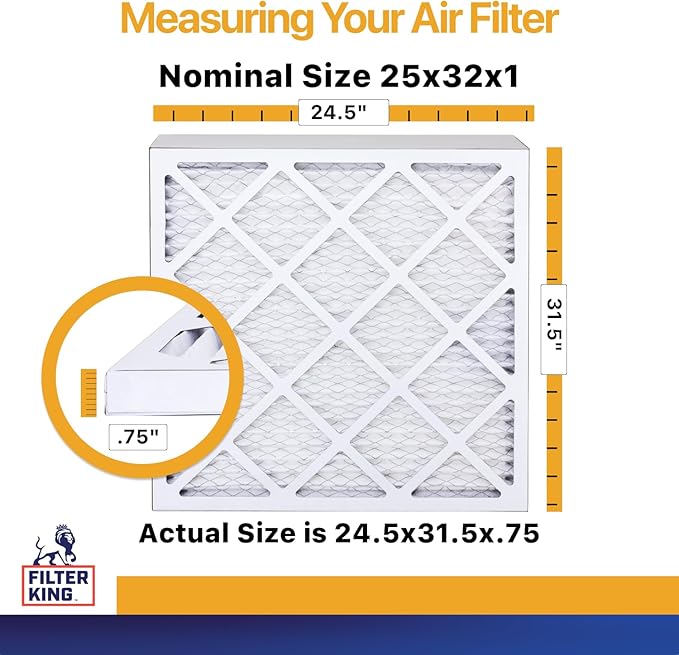 Filter King 25x32x1 Air Filter | 6-PACK | MERV 13 HVAC Pleated A/C Furnace Filters | MADE IN USA | Actual Size: 24.5 x 31.5 x .75"