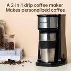 Single serve one cup drip coffee maker 14 oz,with personal travel cup,auto shut off function,Reusable Filter,Black and Silver