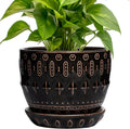 G EPGardening Ceramic Pot for Plants 5.5 Inch - Ceramic Plant Pot Indoor with Drainage Hole and Saucer, Round Boho Planter for Indoor Plants Outdoor, Housewarming Gifts, Garden Office Decor, Black