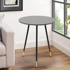 NOBPEINT Round Modern Wooden Side Table, 28 Inches End Table with 3 Metal Legs (Grey)
