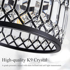 Crystal Black Ceiling Light, Modern Semi Flush Mount Ceiling Lighting Fixture, Round Hallway Lighting Fixtures for Kitchen Entryway Bedroom Laundry Room, 1-Light, 9 Inch