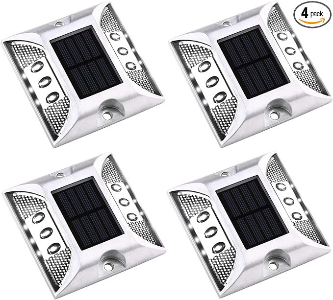 Aolyty Solar Dock Lights - IP68 Waterproof Outdoor Warning Step Lights for Sidewalk, Stair, Garden Pathway & Walkway (4 Pack, White)