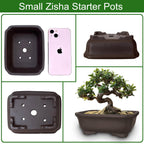 MUZHI 2PACK Unglazed 6” Ceramic Bonsai Pot with Humidity Trays, Breathable Handmade Rectangle Bonsai Starter Planter for Bonsai Tree, Juniper,Ficus, Money Tree