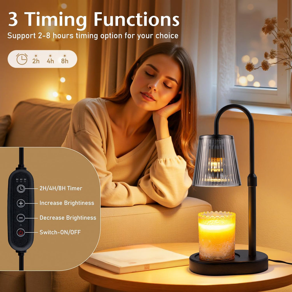 Candle Warmer Lamp with Timer Electric - Wickless Warming Light Height Adjustable Dimmable No Flame Heat Warm Melt Wax Scented Table Lights Elegant Modern Home Decor for Jar Candles Living Bedroom