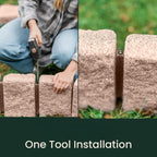 Beuta Landscape Edging | Garden Edging Border | Faux Stone Block XL for Lawn Edging, Flower Beds & Yard Edging – 4 Pack | Each Section Has 6 Blocks 48" L x 4" W x 9.5" H | 12 Spikes | Sandstone