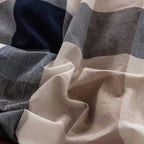 FACE TWO FACE Bedding Duvet Cover Set100% Washed Cotton Duvet Cover Linen Like Textured Breathable Durable Soft Comfy(Full, Blue red Grid)